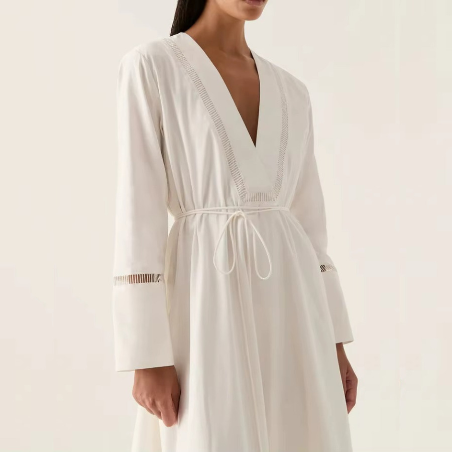 Cotton V-Neck Midi Dress