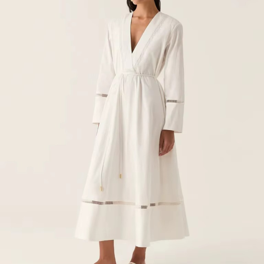 Cotton V-Neck Midi Dress