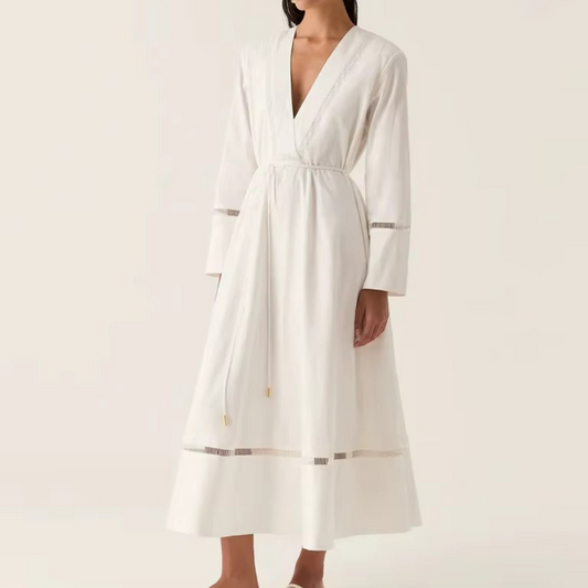 Cotton V-Neck Midi Dress